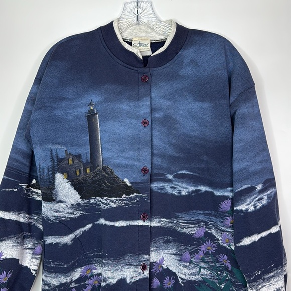Vintage Artisans Lighthouse Button Up Sweatshirt Size Large - Picture 2 of 9